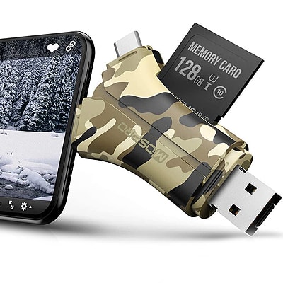 Trail Camera Viewer SD Card Reader for iPhone/iPad,4 IN 1 Trail Game Camera SD Card Reader for iPhone/iPad/USB C & Micro USB Android/Pcs,Hunting & Trail Camera Viwer Supports SD,Micro SD,Plug and Play 